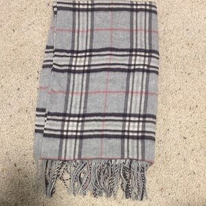 Plaid Fringe Scarf in Gray and Pink